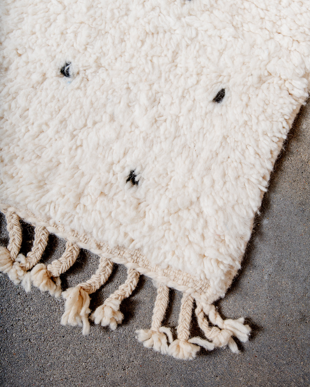 Modern, designer, handcrafted Berber rug from Morocco. Beniourain carpet with beautiful colours and patterns and fluffy wool texture.